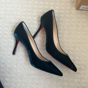 Christian Louboutin Sz 39 Decoltish Petrol Velvet Pumps